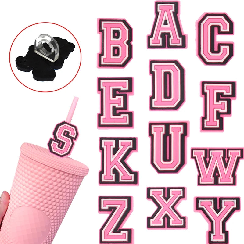 Happy Capper Straw Cover Topper (Stanley Cup Accessory) - Pink Alphabet Initial