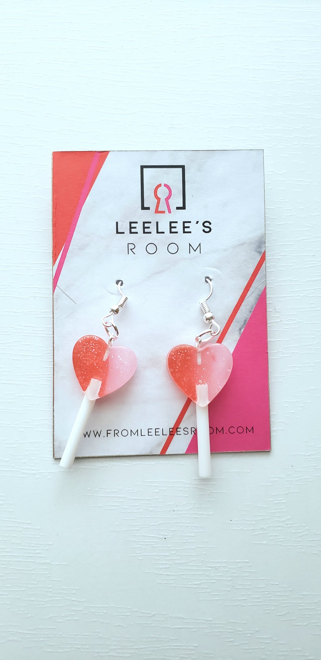 LeeLee's Room Heart Lollipop Earring - Pink/Red