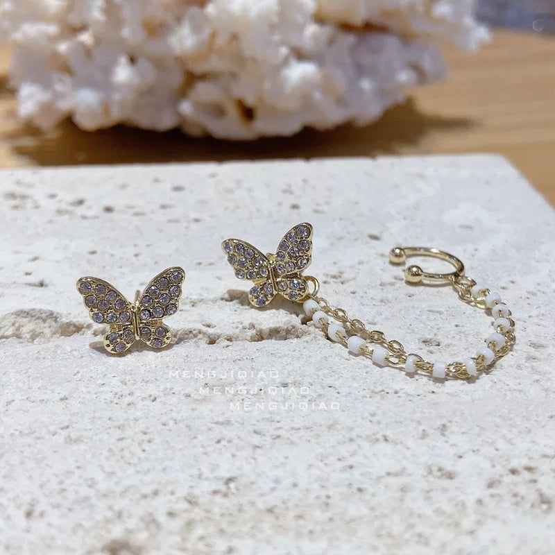 LeeLee's Room Butterfly Earrings with Hanging Pearl Chain 🦋