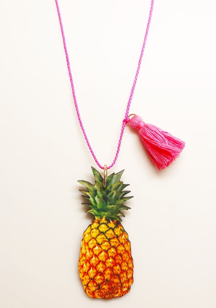 Gunner and Lux Pineapple Love Wood Necklace