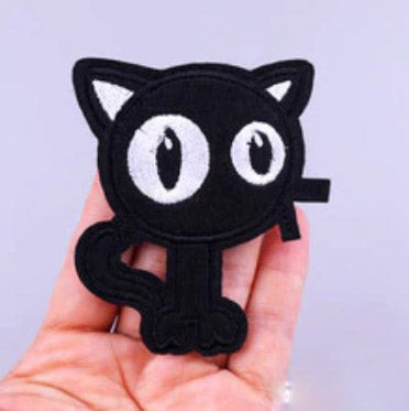 Stitch&Pin Iron On Embroidery Patch - Black Large Eye Cat