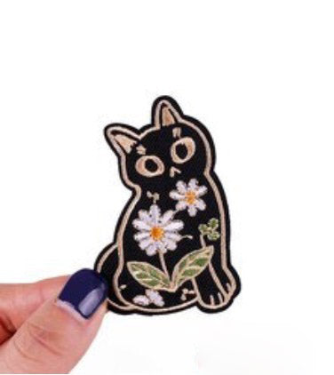 Stitch&Pin Iron On Embroidery Patch - Floral Black Cat