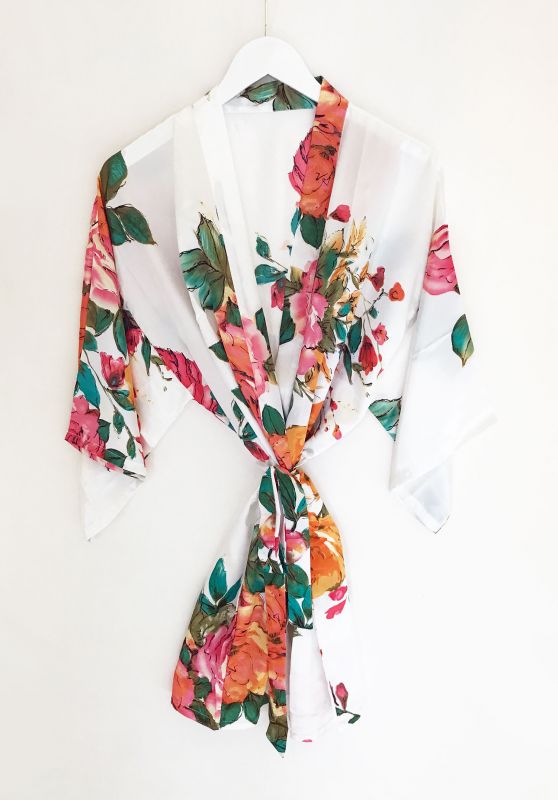 Event Blossom Watercolor Robe - White